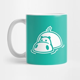 A hippo and a bird chilling out in a pond Mug